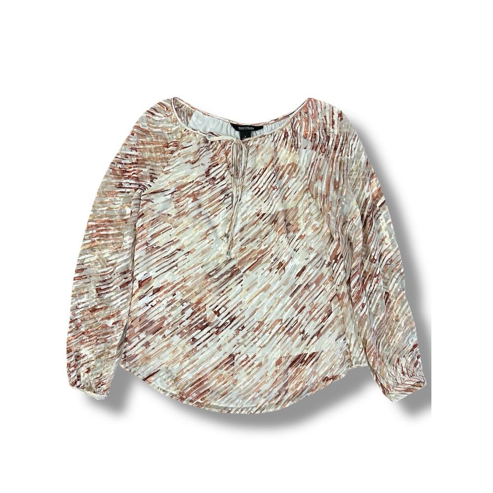 White House Black Market Silk Blend Burnout Blouse Size 0‎ Blush Ivory Romantic